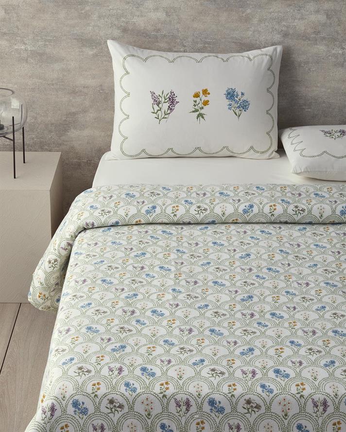 Floral Wreaths Printed For One Person Summer Blanket Set 150x220 cm Green