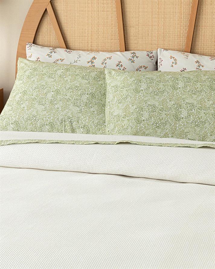 Set pătură subțire cu fețe de pernă, pentru două persoane, Greens, bumbac-poliester, 200x220 cm, ecru