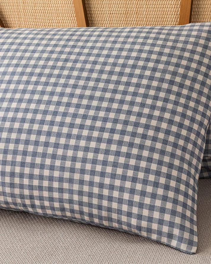 Set pătură subțire cu fețe de pernă, pentru două persoane, Modern Plaid, bumbac-poliester, 200x220 cm, bej