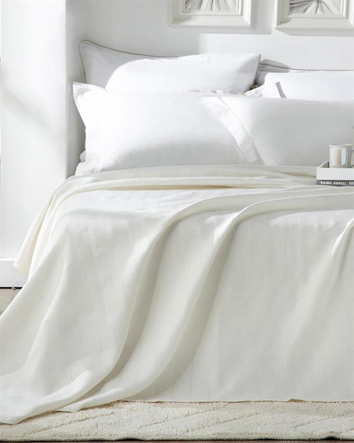 Set pătură subțire cu fețe de pernă, pentru două persoane, Lucent, bumbac-viscoză-poliester, 200x220 cm, alb perlat