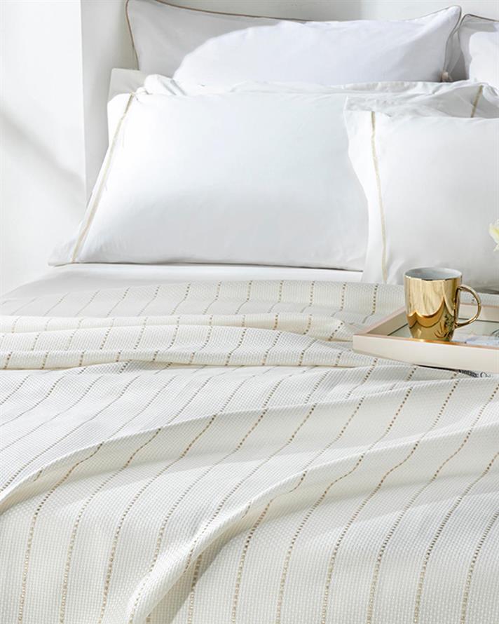 Lucent Glitter Cotton Viscose King Size Summer Blanket Set 240x220 cm White-Golden