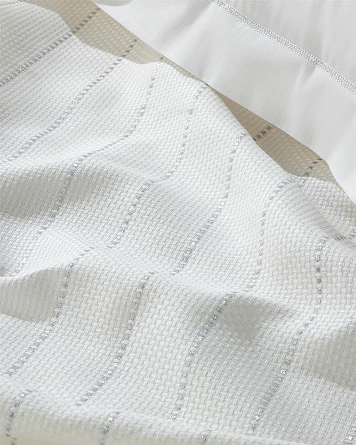 Set pătură subțire cu fețe de pernă, pentru două persoane, Lucent, bumbac-viscoză-poliester, 200x220 cm, alb - argintiu