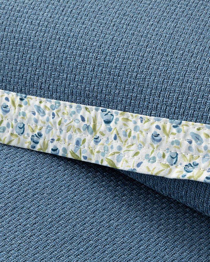 Set pătură subțire cu fețe de pernă, pentru două persoane, Floral Joy, bumbac-poliester, 200x220 cm, bleu