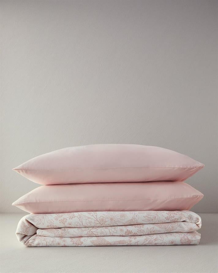 Set pătură subțire cu fețe de pernă, pentru două persoane, Bird Whisper, bumbac, 200x220 cm, roz