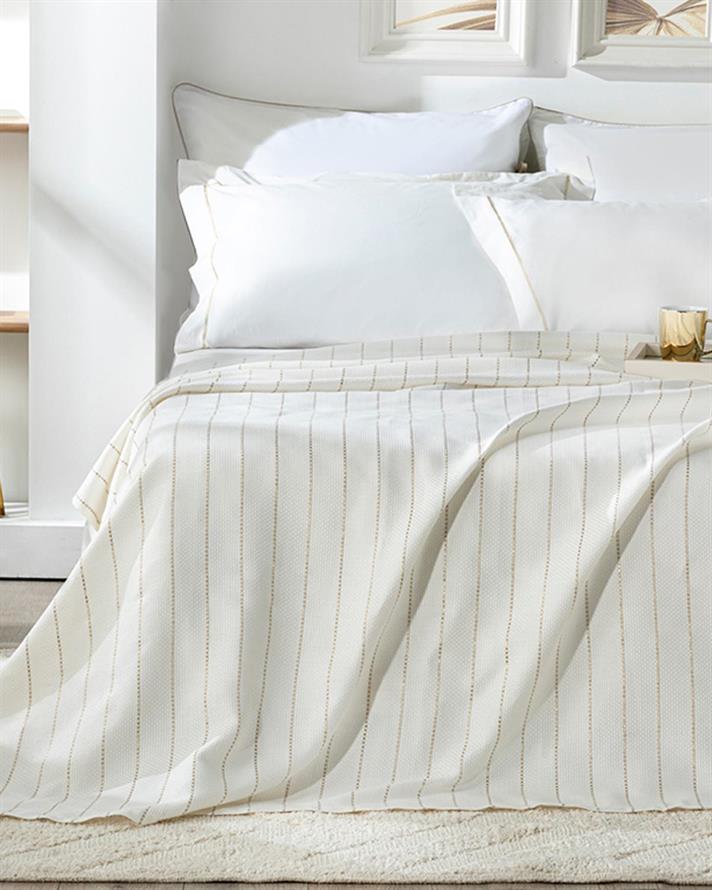 Lucent Glitter Cotton Viscose King Size Summer Blanket Set 240x220 cm White-Golden