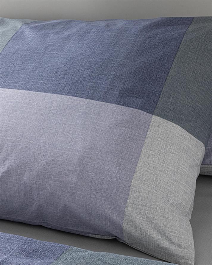 Set pătură subțire cu fețe de pernă, pentru două persoane, Textured Plaid, bumbac, 200x220 cm, bleu