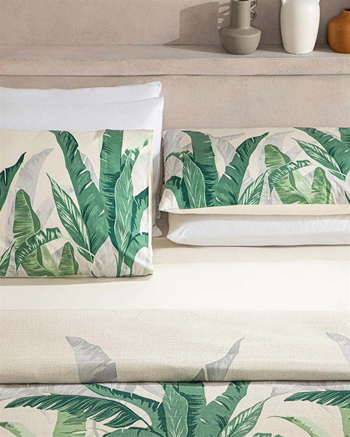 Set pătură subțire cu fețe de pernă, pentru două persoane, Exofolium, bumbac, 200x220 cm, verde