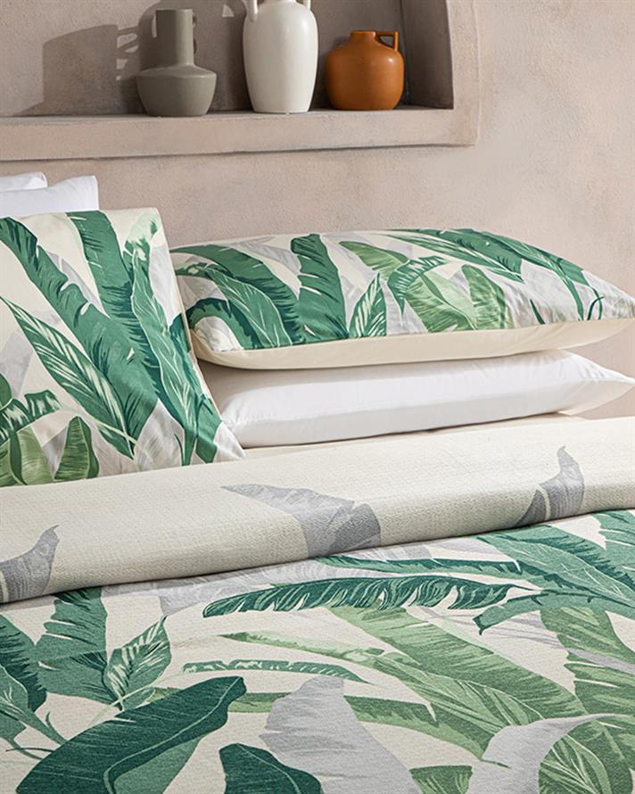 Set pătură subțire cu fețe de pernă, pentru două persoane, Exofolium, bumbac, 240x220 cm, verde