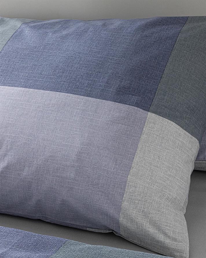 Set pătură subțire cu fețe de pernă, pentru două persoane, Textured Plaid, bumbac, 240x220 cm, bleu