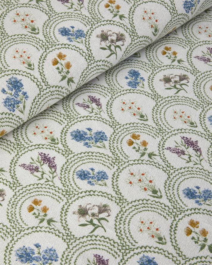 Set pătură subțire cu fețe de pernă, pentru două persoane, Floral Wreaths, bumbac, 200x220 cm, verde