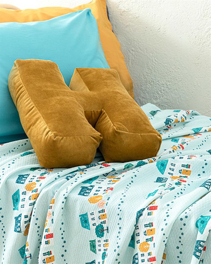 Set pătură subtire, cearșaf cu elastic și față de pernă pentru pătuț copii, Green City, 150x200 cm, bumbac-poliester, ve