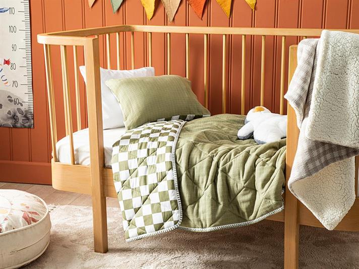 Set pilotă cu față de pernă pentru pătuț, Kareli, 95x145 cm, bumbac, verde