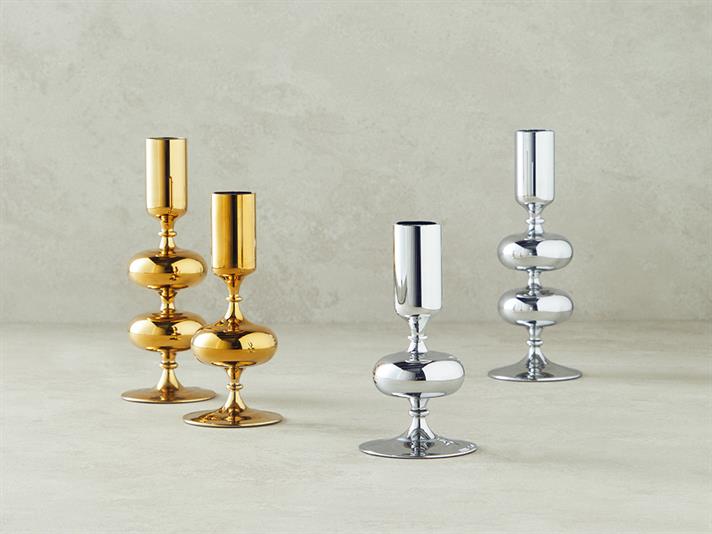 Suport lumânare, Candlestick, sticlă, 6,5 x15 cm, argintiu