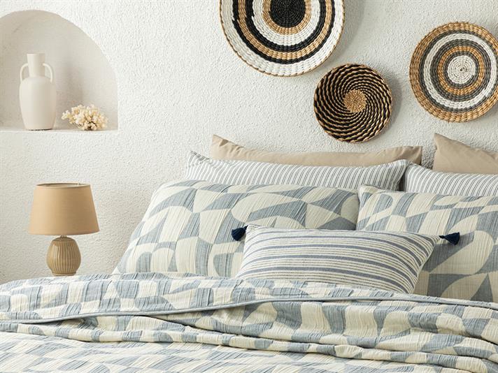 Set cuvertură pat cu față de pernă, pentru o persoană, Shape Sections, bumbac-poliester, 160x240 cm, bleu