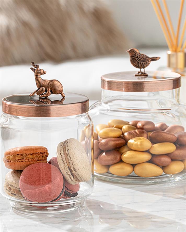 Shiny Bird Glass Jar 14x12,2 cm Bronze