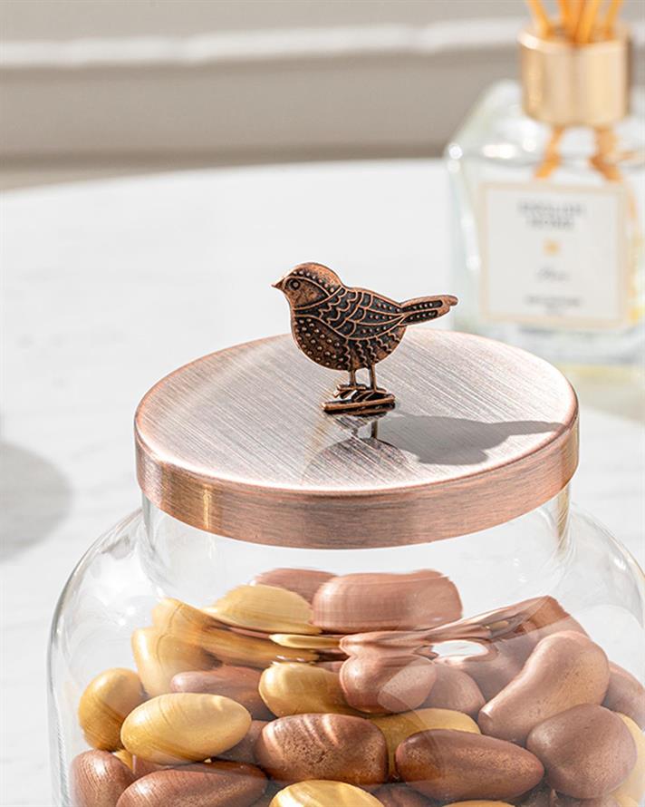 Shiny Bird Glass Jar 14x12,2 cm Bronze