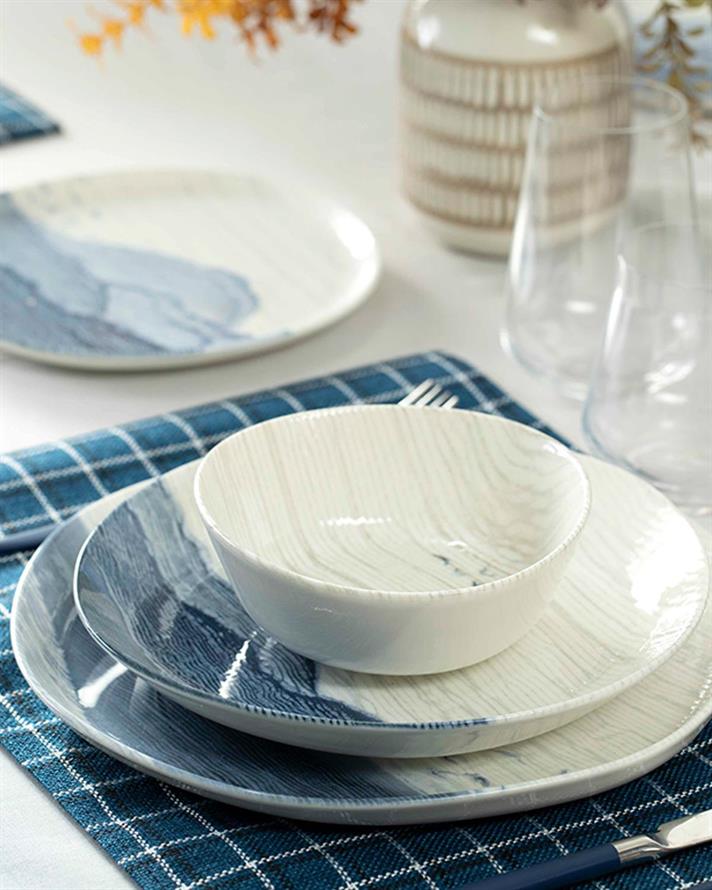 Silent Sea bone porcelain Dinner Set 16 Parça 4 Kişilik Blue - Grey - White