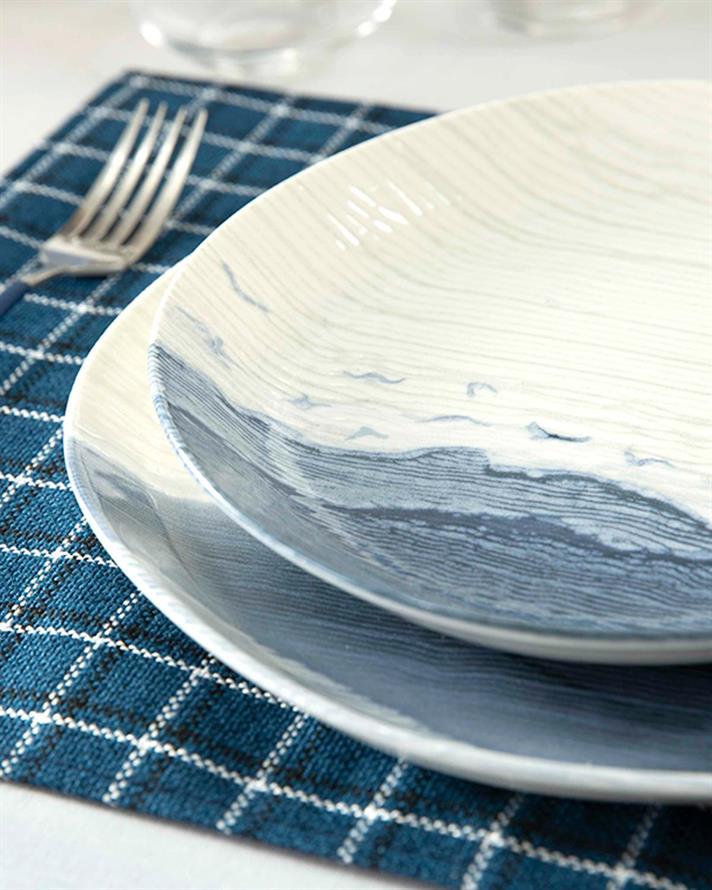 Silent Sea bone porcelain Dinner Set 16 Parça 4 Kişilik Blue - Grey - White