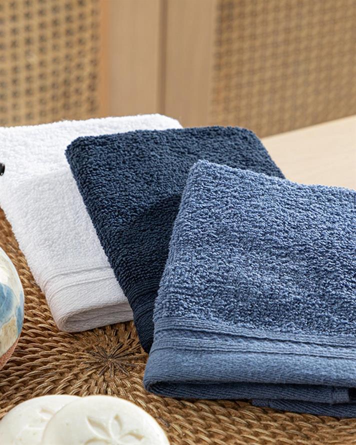 simplu Cu Bumbac Cu 3 Piese Prosop De Mâini 30x30 cm Alb - Bleumarin - Albastru