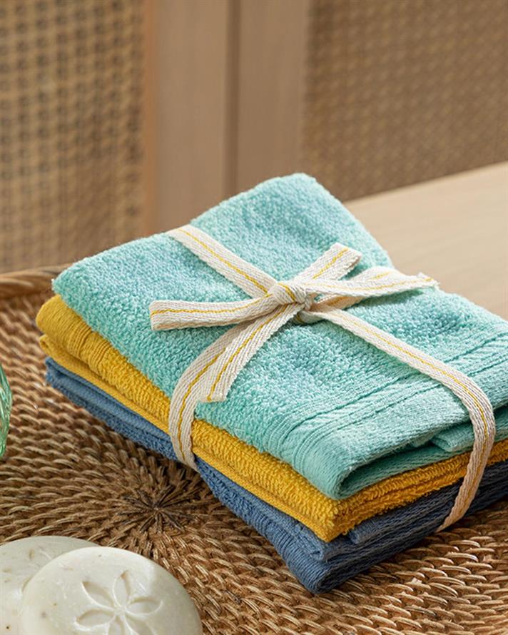 simplu Cu Bumbac Cu 3 Piese Prosop De Mâini 30x30 cm Albastru Deschis-Verde-Galben.