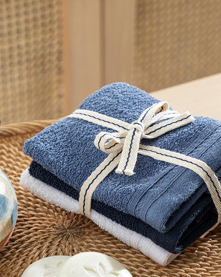 simplu Cu Bumbac Cu 3 Piese Prosop De Mâini 30x30 cm Alb - Bleumarin - Albastru