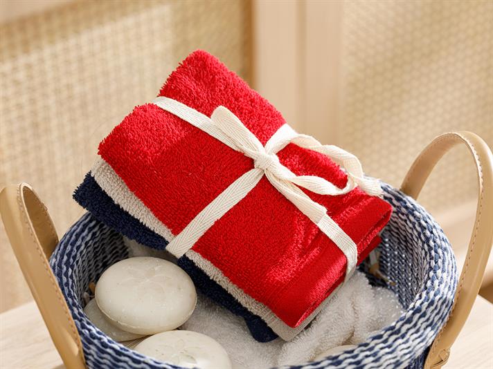 Simplu Cu Fitil 3 Set Set De Prosoape 30*30 Cm Dark Beige - Navy Blind - Roșu