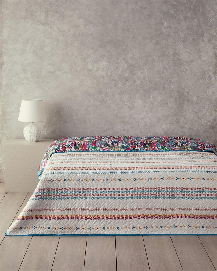 Cuvertura pat reversibila, pentru o persoana, Flower Frenzy, poliester, 160x220 cm, violet