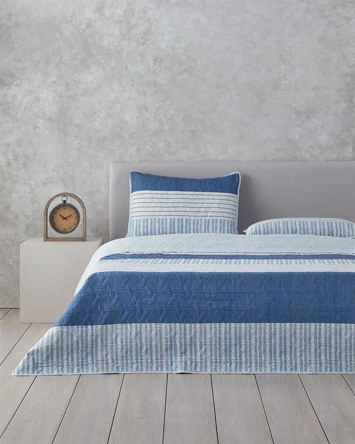 Sleek Stripes Multifuncțional King Size Set Cuverturi Pat 240x220 cm Albastru