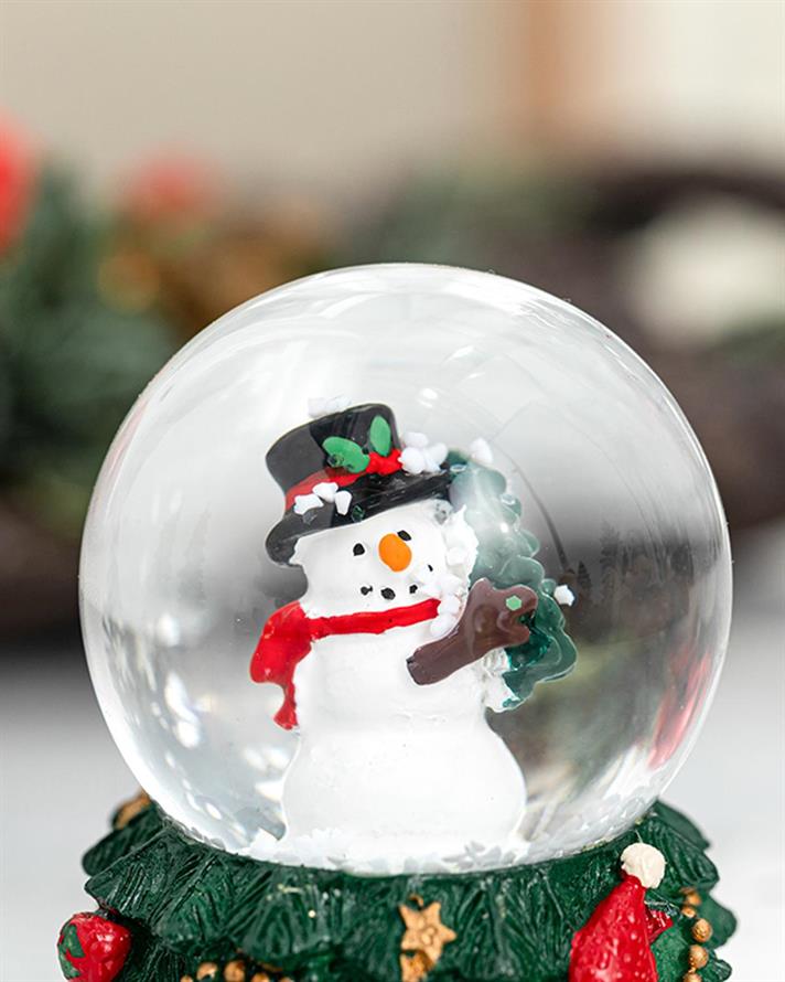 Snowman wih Tree Snow Globe 4,5x4,5x6 cm Green