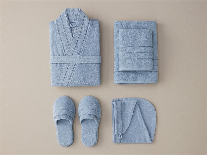 Halat de baie, Soft, bumbac, L-XL, deschis bleu