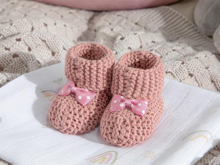 Soft Șosete Pentru Copii Papion, Tricotaj, 6-12 Ay, Roz-Gri