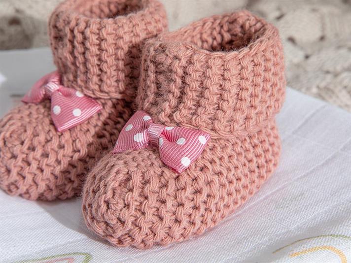 Soft Șosete Pentru Copii Papion, Tricotaj, 6-12 Ay, Roz-Gri