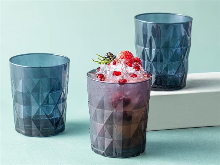 Set 3 Pahare pentru băuturi răcoritoare, Sofya, sticlă, 365 ml, bleumarin