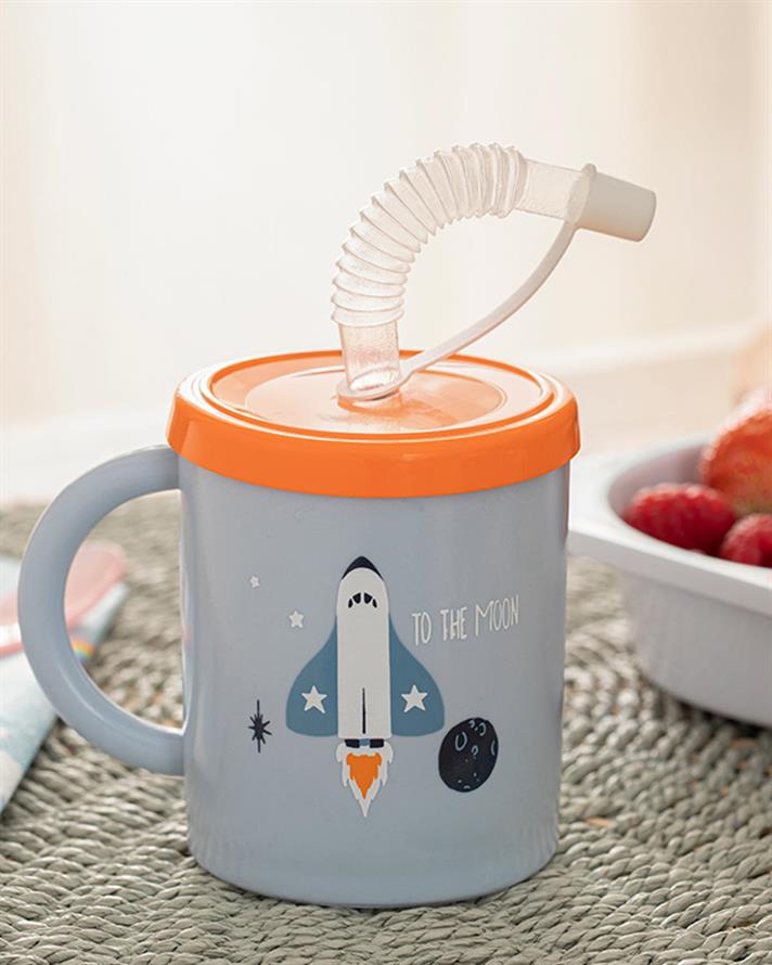 Space Plastic Glass with Straw 210 ml Blue