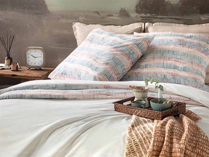 Spacious Lines Cu Bumbac Double Set Lenjerie De Pat 200x220 cm + 80x80 cm Bej