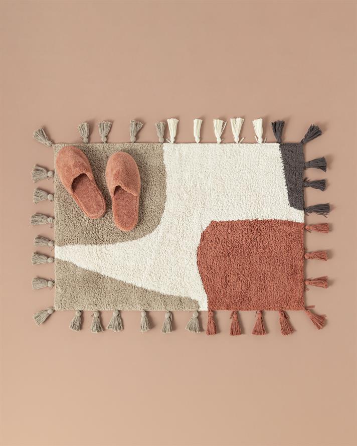 Square Covoraș De Baie, Bumbac, 60*90 Cm, Alb-Roșu