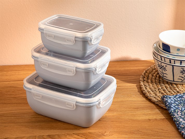 Stella Plastic 3 pcs rectangle Storage Box Set 400-800-1400 ml Gray