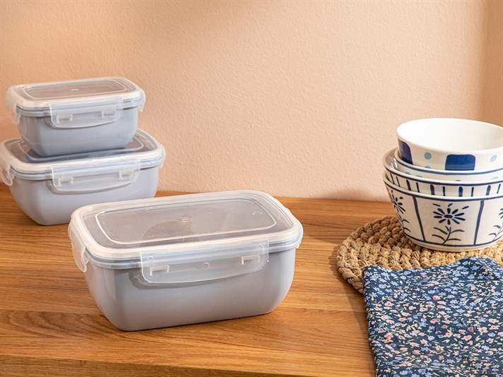 Stella Plastic 3 pcs rectangle Storage Box Set 400-800-1400 ml Gray
