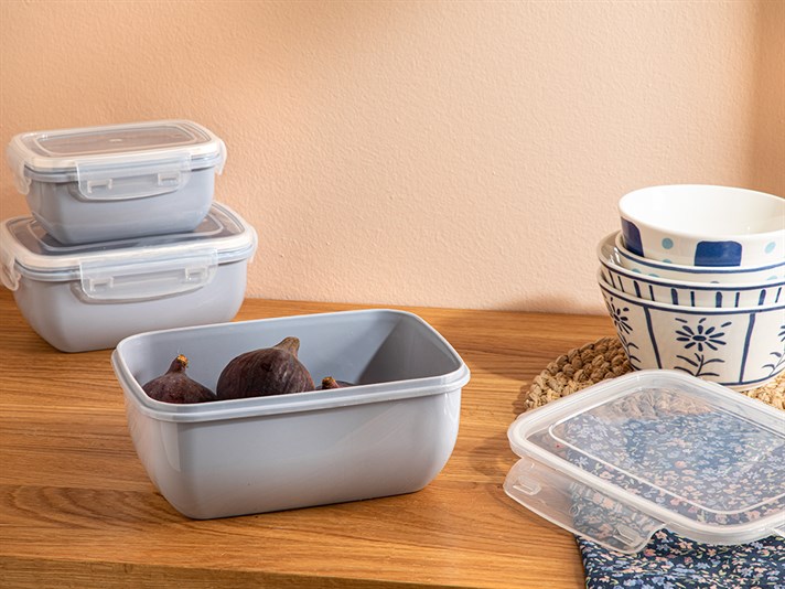 Stella Plastic 3 pcs rectangle Storage Box Set 400-800-1400 ml Gray