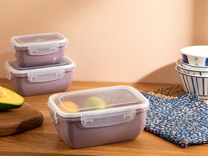 Stella Plastic 3 Pcs Rectangular Storage Container Set 400-800-1400 ml Damson