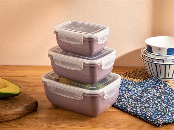 Stella Plastic 3 Pcs Rectangular Storage Container Set 400-800-1400 ml Damson