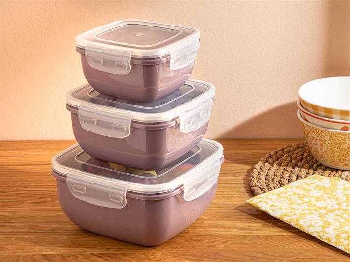 Stella Plastic 3 pcs Square Storage Box Set 500-900-1500 ml Damson