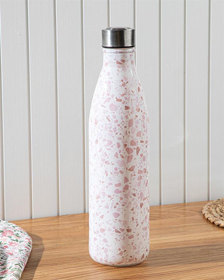Sticlă apă, Floral, sticlă, 1000 ml, roz - alb