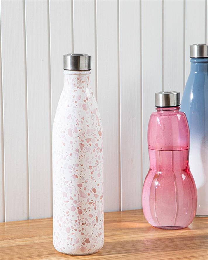 Sticlă apă, Floral, sticlă, 1000 ml, roz - alb