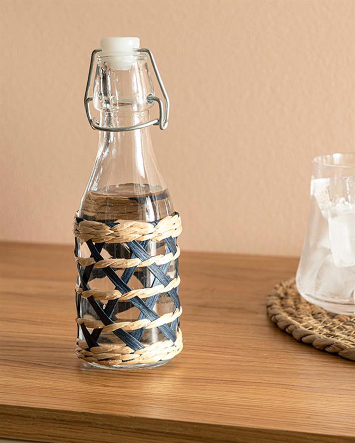 Sticlă apă, Stripe Wicker, sticlă, 250 ml, bleumarin