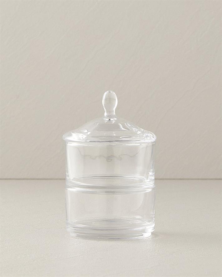 Set 2 recipiente depozitare alimente suprapuse cu capac, Present, sticla, 14 cm, transparent