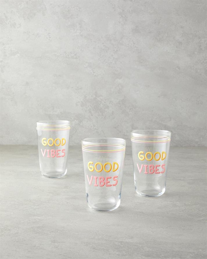 Good Vibes Sticlă Cu 3 Piese Pahar 400 ml Roz