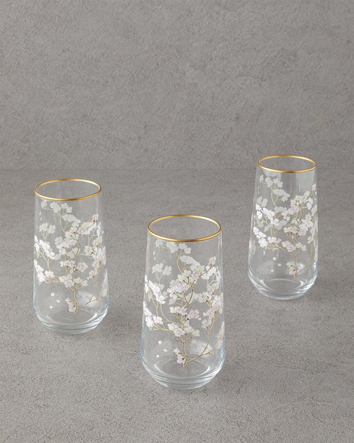Set 3 pahare pentru apa/ sucuri, Sakura Dream, sticla, 470 ml, transparent