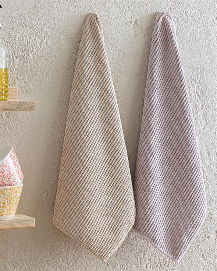 Stoffa Polyestere 2 Set Kitchen Cloth 30x40 cm Beige - Powder Pink