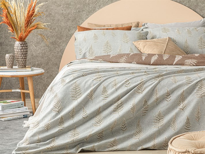 Stony Fern Cu Bumbac Super King Set Lenjerie De Pat 260x220 cm Maro
